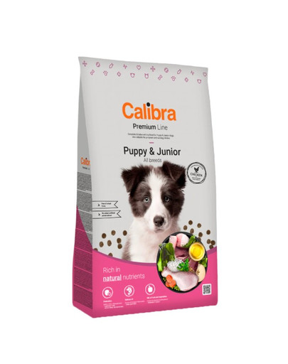 CALIBRA Dog Premium Line Puppy&Junior 24 kg (2 x 12 kg) Täistoit kutsikatele ja noortele koertele.