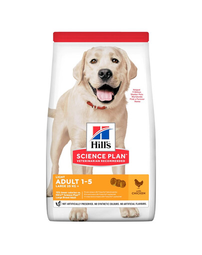 HILL'S Science Plan Canine Adult Light Large breed  Kana 18 kg suure tõugu koeratoit kana + 3 konservi TASUTA