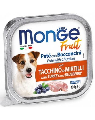 MONGE Fruit Dog Pasteet koertele kalkuniliha ja mustikatega 100g