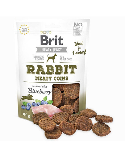 BRIT Jerky Rabbit Meaty Coins 80g küüliku ja mustika koerte maiuspala