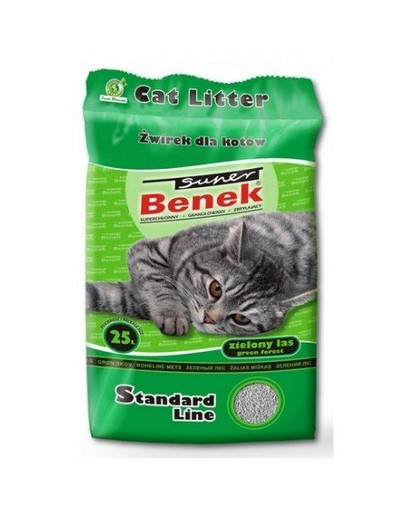 Benek Super Benek Green Forest 20 kg värskendava männilõhnaga, allapanu tõu- või kodukassidele.