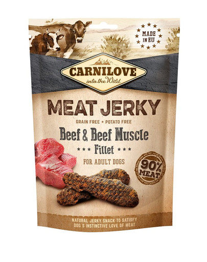 CARNILOVE Meat Jerky Beef & Beef Muscle filee 100g veiselihabatoon