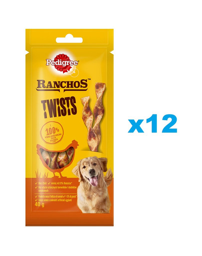 PEDIGREE Ranchos Twists 12x40 g kana-roogadega maiuspalad koertele