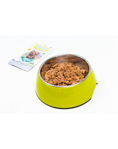 ARUBA Dog Organic Kana kõrvitsaga, suvikõrvitsaga  ja piimaohakas 100 g