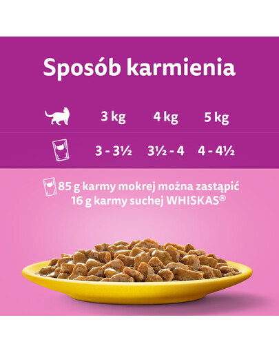 WHISKAS Adult kotike 85 g Linnuliha pidulik märgtoit täiskasvanud kassidele kastmes: kana, kalkuniga