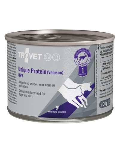 TROVET Unique Protein Venison UPV koertele ja kassidele hirve liha 12x200 g