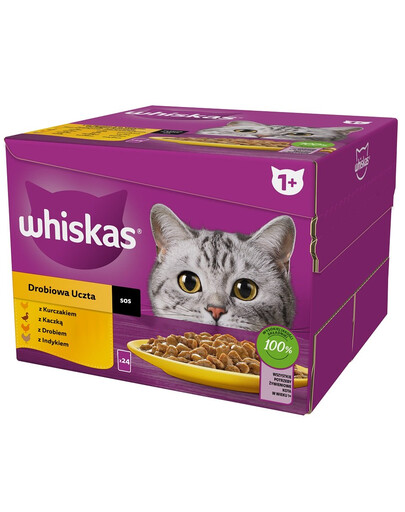 WHISKAS Adult Drobiowa Uczta w sosie 48x85 g tükkidega kana, part, linnuliha, kalkun, täiskasvanud kassidele