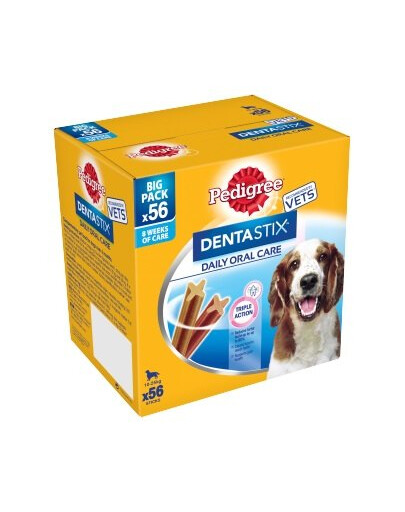 PEDIGREE DentaStix (keskmise tõu) hambaravi koertele 56 tk. - 8x180g + sokid TASUTA