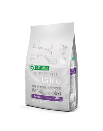 NATURES PROTECTION SUPERIOR CARE White Dogs Grain Free Salmon Junior All Breeds 10 kg lõhega valgekarvaliste kutsikate jaoks