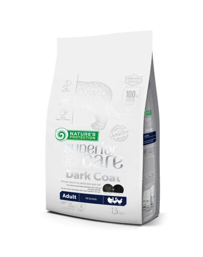 NATURES PROTECTION SUPERIOR CARE Dark Dogs Grain Free Poultry Adult All Breeds 1,5 kg koos kodulindudega täiskasvanud mustade karvadega koertele