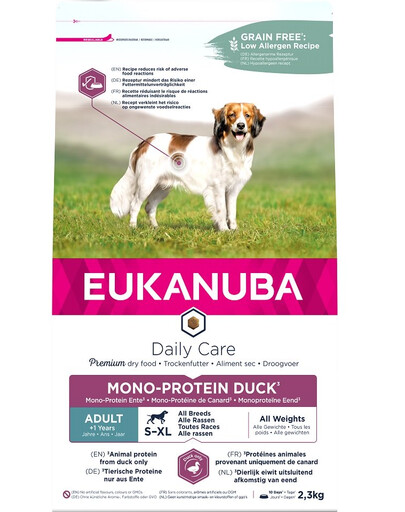 EUKANUBA Daily Care S-XL Adult Duck 2,3 kg Monoproteiinne toit täiskasvanud koertele