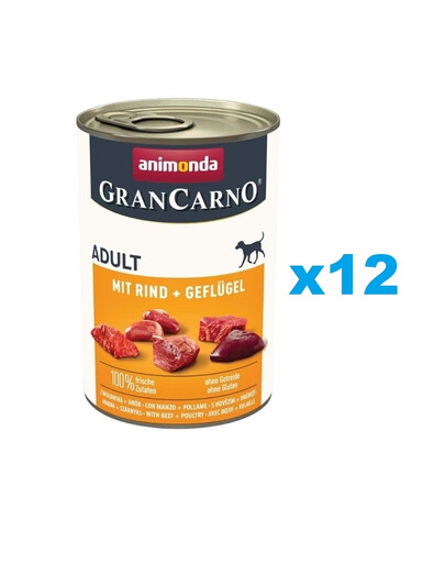 ANIMONDA Gran Carno Adult veise- ja linnulihaga 12x400 g täiskasvanud koertele
