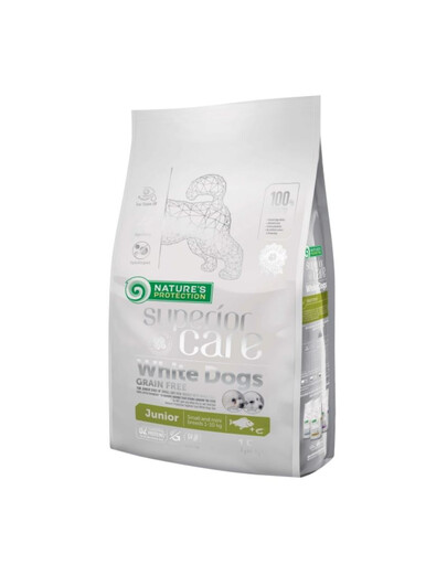 NATURES PROTECTION Superior Care White Dogs Grain Free White Fish Junior Small and Mini Breeds 1,5 kg valge kalaga väikest tõugu valge karvkattega kutsikatele