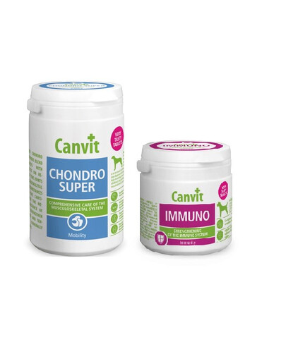 CANVIT Dog Chondro Super 230g + Dog Immuno 100g  Liigese Tugevdav valem maitsva maksa maitsega!