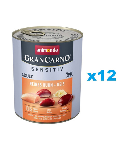 ANIMONDA GranCarno Sensitiv Pure Chicken&Rice 12x800 g kana riisiga tundlikele täiskasvanud koertele