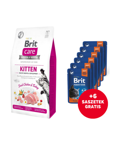 BRIT Care Cat Grain-Free Kitten Growth & Development 2 kg + lõhekotid kastreeritud kassidele 6x100g TASUTA
