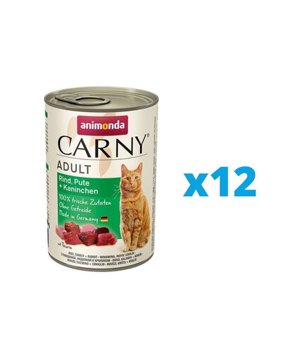 ANIMONDA Carny Adult rinkinys jautiena, kalakutiena ir triušiena 12 x 400 g