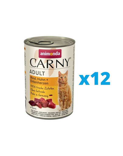 ANIMONDA Carny rinkinys jautiena, vištiena, ančių širdelės 12 x 400 g