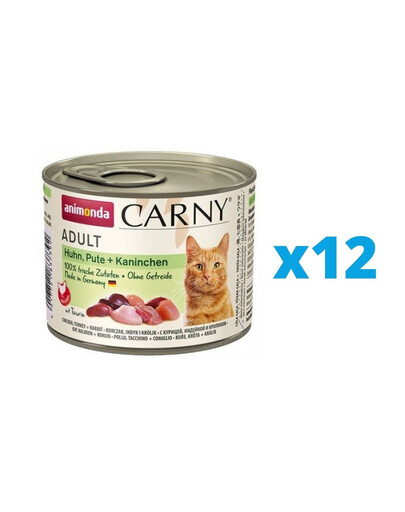 ANIMONDA Carny Adult Vištiena, kalakutiena ir triušiena 12 x 200 g