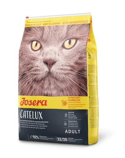 JOSERA Cat Catelux 10 kg Karvapallide vastane toit + Multipack Pate 6x85g pasteedi maitsesegu kassidele TASUTA