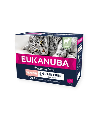 EUKANUBA Grain Free Senior pate vanematele kassidele Lambaliha 12 x 85 g