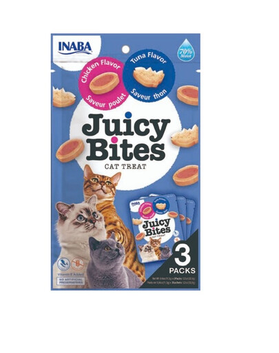 INABA Juicy Bites Cat Moist Treats tuunikalaga ja kanalihaga märg maius 33,9 g (3x11,3 g)