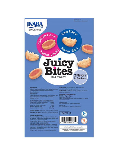 INABA Juicy Bites Cat Moist Treats tuunikalaga ja kanalihaga märg maius 33,9 g (3x11,3 g)