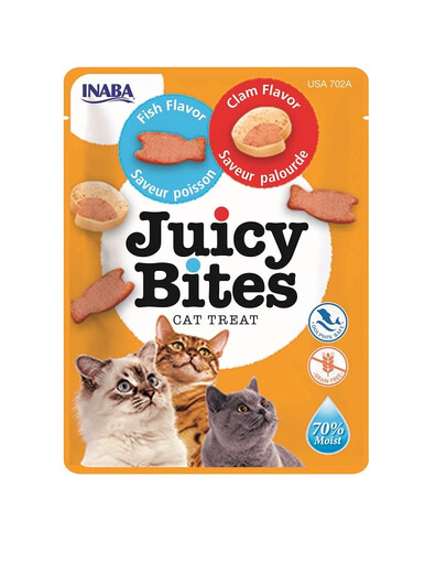 INABA Juicy Bites Cat Wet maiused kalaga ja rannakarpidega 33,9g ​​(3x11,3g)