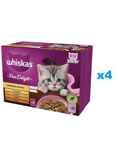 WHISKAS Junior kotike 48x85g Drobiowe Frykasy märja kassitoiduga želees: kana, kalkun, linnuliha, pardi