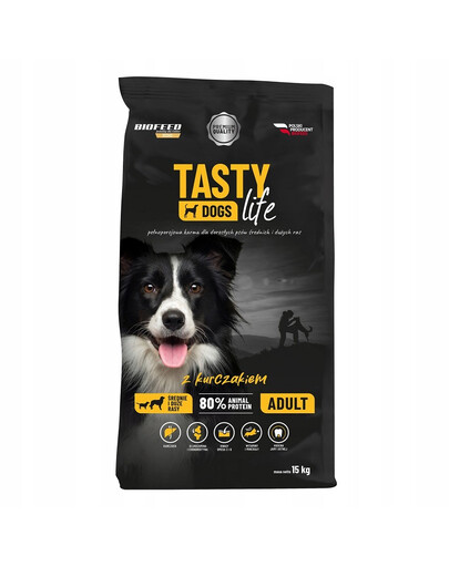 BIOFEED TASTY LIFE Premium kanaga keskmist ja suurt tõugu koertele 15 kg