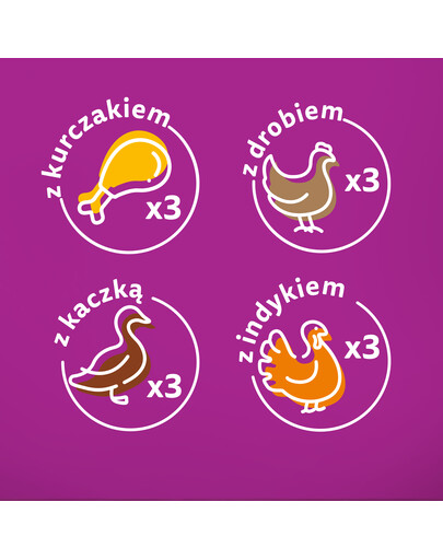 WHISKAS Adult kotike 48x85g Poultry Feast märja kassitoit želatiinis koos: kana, part, linnuliha, kalkuniga