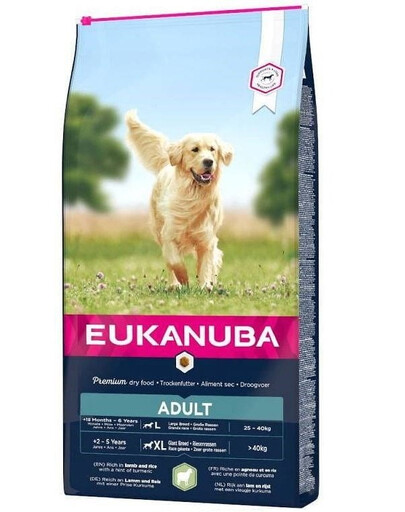 EUKANUBA Adult Large Breeds Lamb & Rice 14 kg suurt tõugu täiskasvanud koertele, mis sisaldab rohkelt lambaliha ja riisi