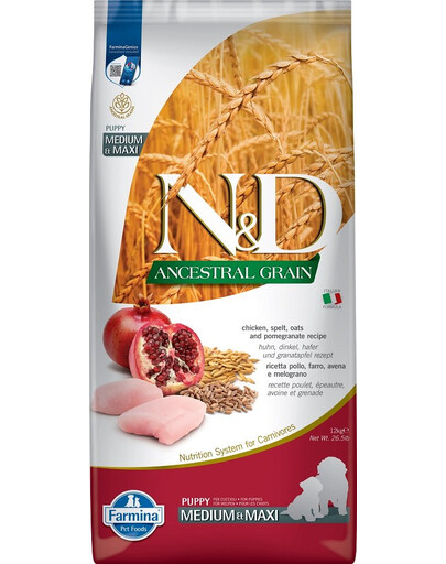 FARMINA N&D AncestralGrain Chicken & Pomegranate medium&maxi Puppy 12 kg
