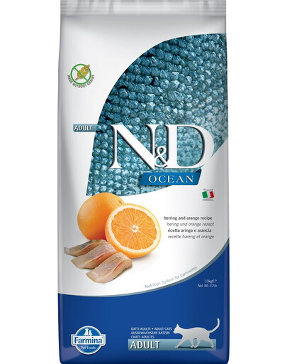 FARMINA N&D Ocean Cat Adult Herring & Orange sucha karma dla kotów ze śledziem i pomarańczą 10 kg