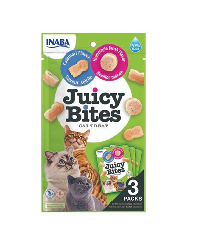 INABA Juicy Bites märjad maiuspalad koduse puljongiga ja kalmaariga kassidele 33,9 g (3x11,3 g)
