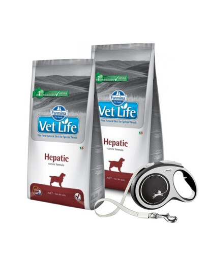 FARMINA Vet Life Hepatic täiskasvanud koertele maksafunktsiooni toetamiseks 12 kg + FLEXI New Comfort L rihm 8 m KINGITUSEKS