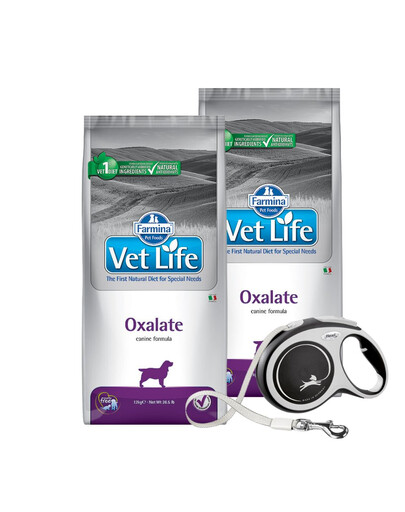 Farmina Vet Life Oxalate koertele oksalaat-, uraat- ja tsüstiinkivide vähendamiseks 12 кg + FLEXI New Comfort L rihm 8m KINGITUSEKS