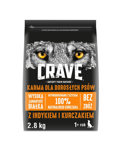 CRAVE kuivtoit 3 x 2,8kg kalkuni ja kanaga (teraviljavaba täistoit täiskasvanud koertele)