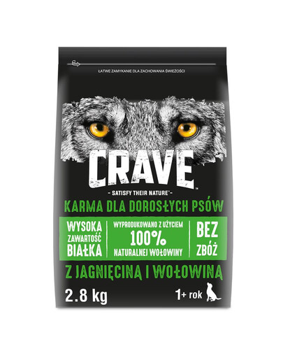 CRAVE sausas maistas 3 x 2,8kg su aviena ir jautiena (pilnavertis be grūdų maistas suaugusiesiems)