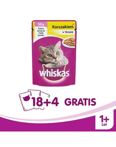 WHISKAS Mini su vištiena 50 g x 18 + 4 DOVANA!