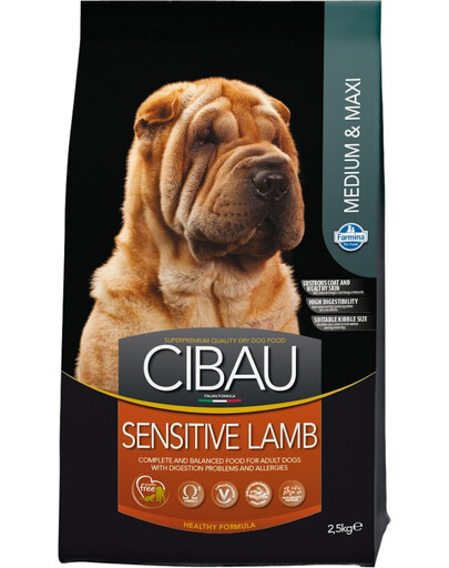FARMINA Cibau Sensitive Lamb MEDIUM MAXI tundliku seedesüsteemiga keskmist ja suurt tõugu koertele lambalihaga 2,5 kg