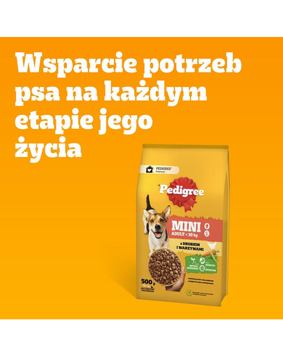 PEDIGREE Adult Mini kuivtoit kodulinnuliha ja köögiviljadega väikestele, alla 10 kg kaaluvatele tõukoertele 12x500g