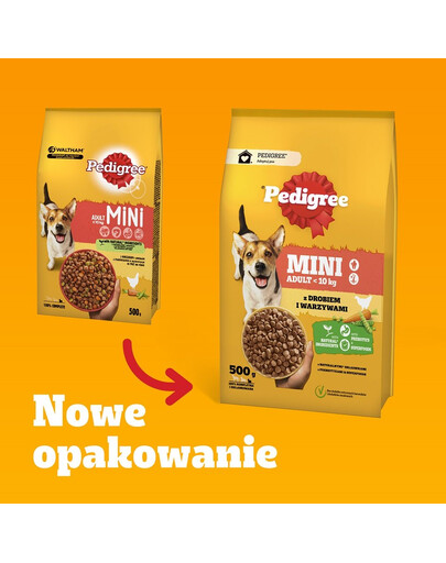PEDIGREE Adult Mini kuivtoit kodulinnuliha ja köögiviljadega väikestele, alla 10 kg kaaluvatele tõukoertele 12x500g
