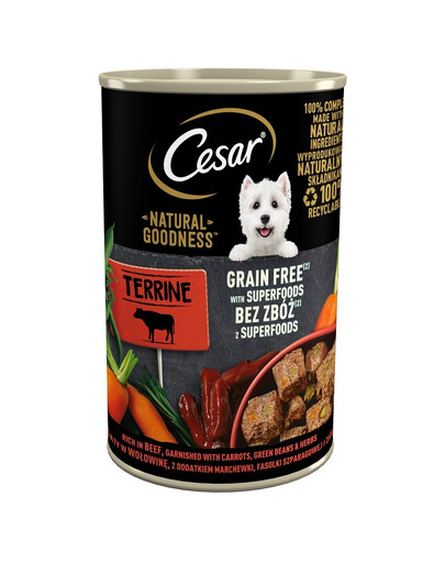 CESAR purk 400g - täiskasvanud koertele mõeldud veiseliharikas märg täistoit, garneeritud köögiviljade ja maitsetaimedega teraviljavaba