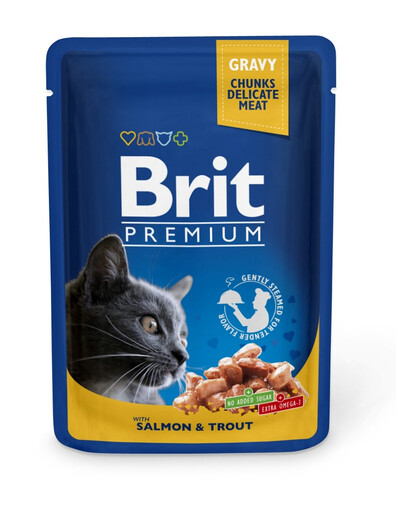 BRIT Premium täiskasvanud kassidele lõhe ja forell kottides 24 x 100 g