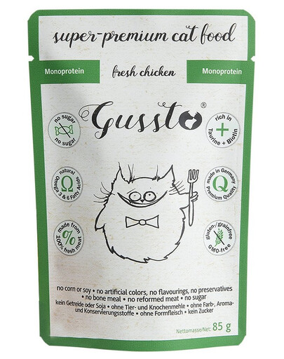 GUSSTO Cat Fresh Chicken kasside märgtoit, värske kanalihaga 85 g