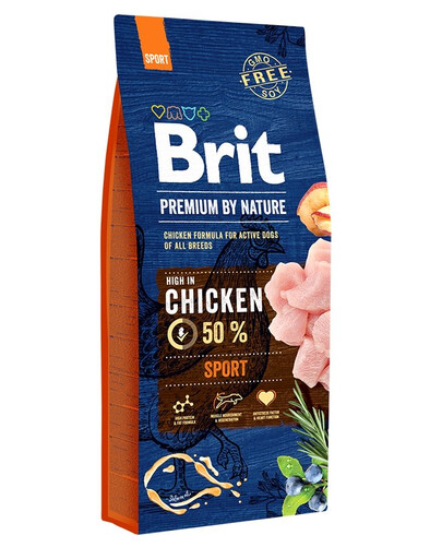 BRIT Premium By Nature Sport Chicken 15 kg Täistoit kanaga kõikidele suure energiavajadusega koeratõugudele.