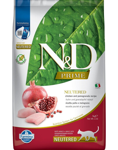 N&D Cat chicken & pomegranate neutered 5 kg  Kuiv täistoit täiskasvanud kassidele pärast steriliseerimist või kastreerimist.
