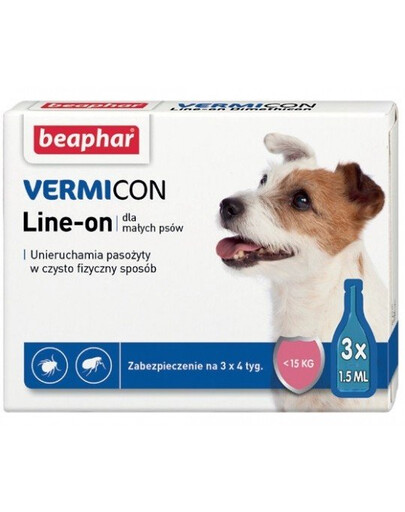 BEAPHAR Vermicon Line-On Dog S Krople Przeciw Pchłom i Kleszczom Małe Psy 3x1,5 ml