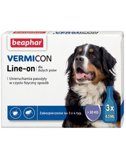 BEAPHAR Vermicon Line-On Dog L Krople Przeciw Pchłom i Kleszczom Duże Psy 3x4,5 ml